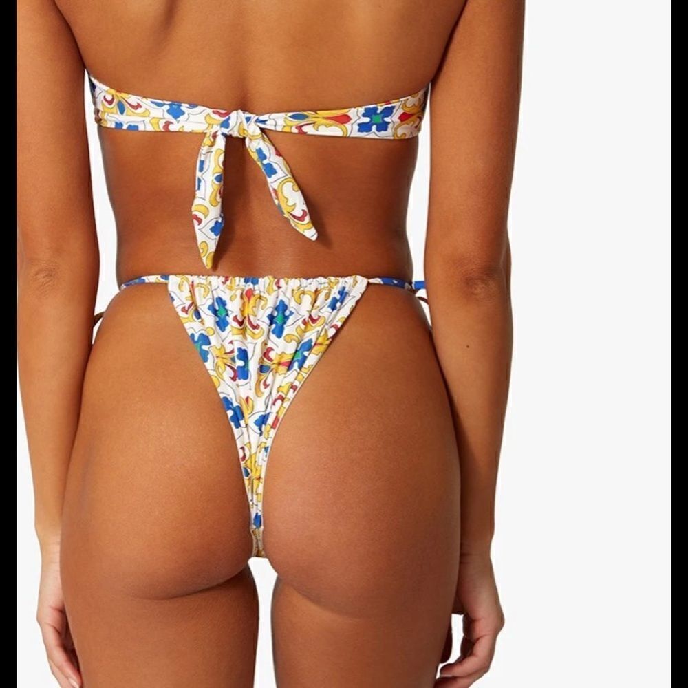 Pearl Multi Tile Ruched String Bikini Bottom - Picture 3 of 7